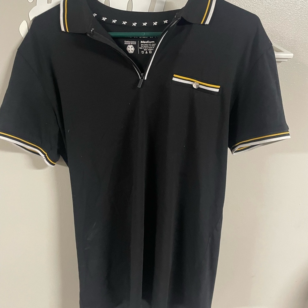 Men's Black Polo Shirt with Yellow Accents
